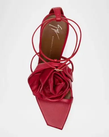 Giuseppe Zanotti 105mm Flower Metallic Leather Ankle-Strap Sandals | Thumbnail 3 Giuseppe Zanotti 105mm Flower Metallic Leather Ankle-Strap Sandals | Thumbnail 3