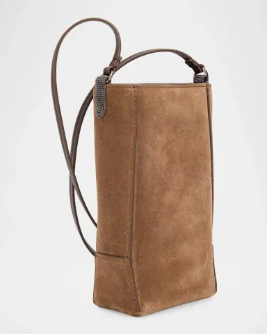 Brunello Cucinelli Mini Suede Phone Crossbody Bag with Monili Beading | Thumbnail 3 Brunello Cucinelli Mini Suede Phone Crossbody Bag with Monili Beading | Thumbnail 3