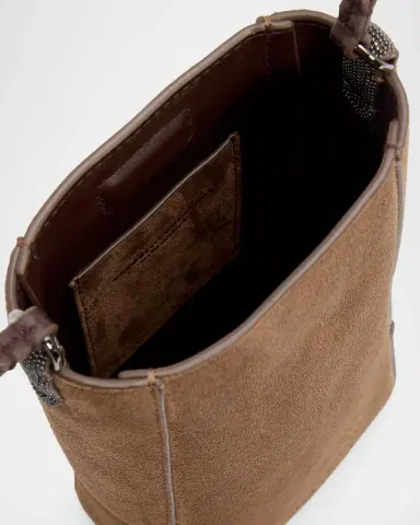 Brunello Cucinelli Mini Suede Phone Crossbody Bag with Monili Beading | Thumbnail 4 Brunello Cucinelli Mini Suede Phone Crossbody Bag with Monili Beading | Thumbnail 4
