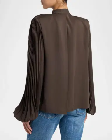 Tom Ford Pleated Balloon-Sleeve Neck-Scarf Blouse | Thumbnail 3 Tom Ford Pleated Balloon-Sleeve Neck-Scarf Blouse | Thumbnail 3