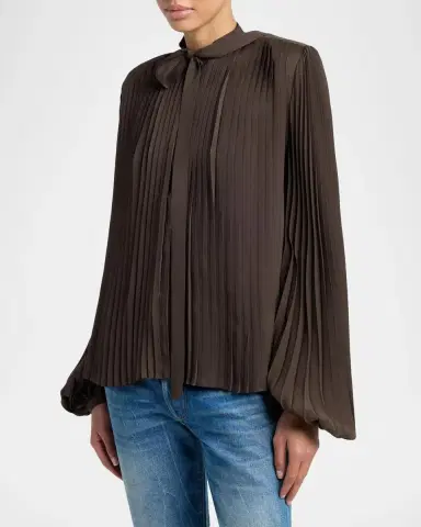 Tom Ford Pleated Balloon-Sleeve Neck-Scarf Blouse | Thumbnail 4 Tom Ford Pleated Balloon-Sleeve Neck-Scarf Blouse | Thumbnail 4