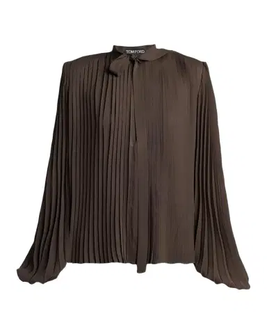 Tom Ford Pleated Balloon-Sleeve Neck-Scarf Blouse | Thumbnail 1 Tom Ford Pleated Balloon-Sleeve Neck-Scarf Blouse | Thumbnail 1