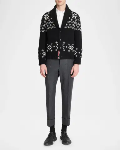 Thom Browne Men's Cashmere Shawl Collar Fair Isle Cardigan | Thumbnail 2 Thom Browne Men's Cashmere Shawl Collar Fair Isle Cardigan | Thumbnail 2