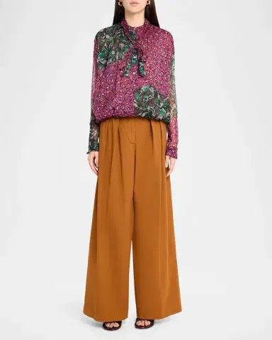 Dries Van Noten Patchwork-Print Silk Plisse Neck-Scarf Bubble Blouse | Thumbnail 2 Dries Van Noten Patchwork-Print Silk Plisse Neck-Scarf Bubble Blouse | Thumbnail 2