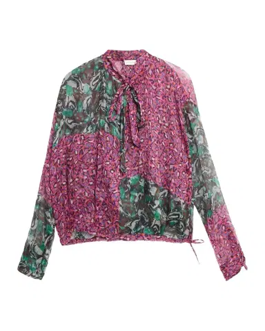 Dries Van Noten Patchwork-Print Silk Plisse Neck-Scarf Bubble Blouse | Thumbnail 1 Dries Van Noten Patchwork-Print Silk Plisse Neck-Scarf Bubble Blouse | Thumbnail 1