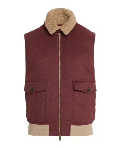 Brunello Cucinelli Men's Shearling-Collar Wool Down Padded Vest | Thumbnail 1 Brunello Cucinelli Men's Shearling-Collar Wool Down Padded Vest | Thumbnail 1
