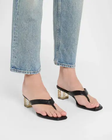 Saint Laurent Leather Thong Sandals w/ Plexi Heel | Thumbnail 2 Saint Laurent Leather Thong Sandals w/ Plexi Heel | Thumbnail 2