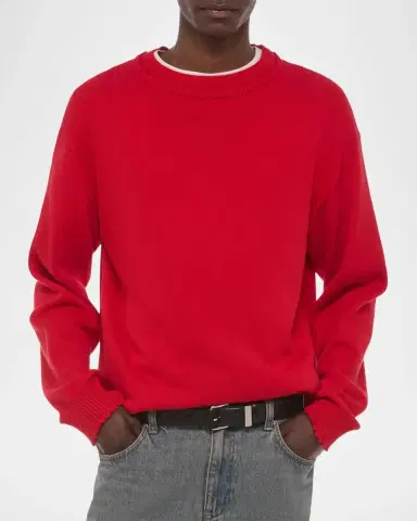 Helmut Lang Men's Cotton Lettuce-Trim Crewneck Sweater | Thumbnail 4 Helmut Lang Men's Cotton Lettuce-Trim Crewneck Sweater | Thumbnail 4