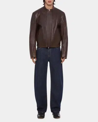 Helmut Lang Men's Leather Concealed-Zip Moto Jacket | Thumbnail 2 Helmut Lang Men's Leather Concealed-Zip Moto Jacket | Thumbnail 2