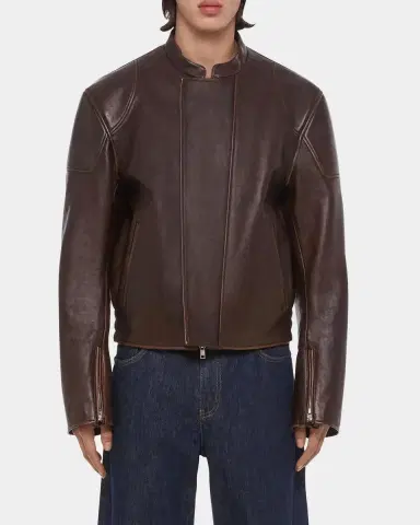 Helmut Lang Men's Leather Concealed-Zip Moto Jacket | Thumbnail 4 Helmut Lang Men's Leather Concealed-Zip Moto Jacket | Thumbnail 4
