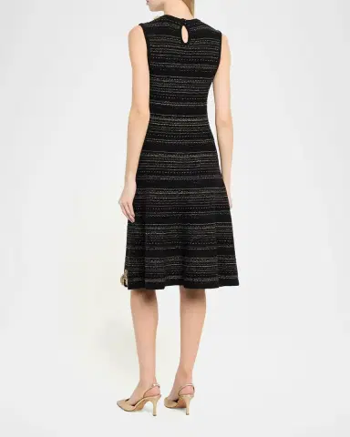 Rickie Freeman for Teri Jon Striped Crochet Floral Applique Midi Dress | Thumbnail 3 Rickie Freeman for Teri Jon Striped Crochet Floral Applique Midi Dress | Thumbnail 3