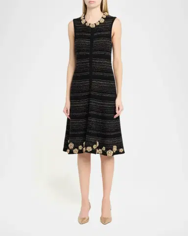 Rickie Freeman for Teri Jon Striped Crochet Floral Applique Midi Dress | Thumbnail 4 Rickie Freeman for Teri Jon Striped Crochet Floral Applique Midi Dress | Thumbnail 4