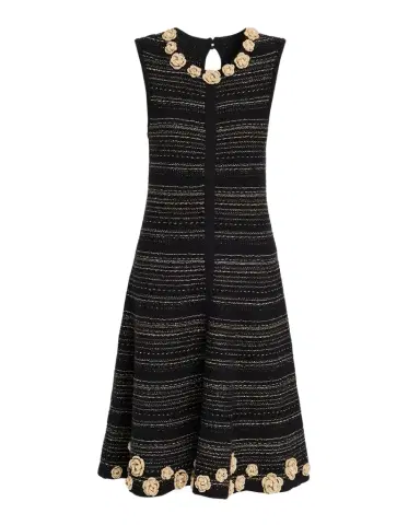Rickie Freeman for Teri Jon Striped Crochet Floral Applique Midi Dress | Thumbnail 1 Rickie Freeman for Teri Jon Striped Crochet Floral Applique Midi Dress | Thumbnail 1