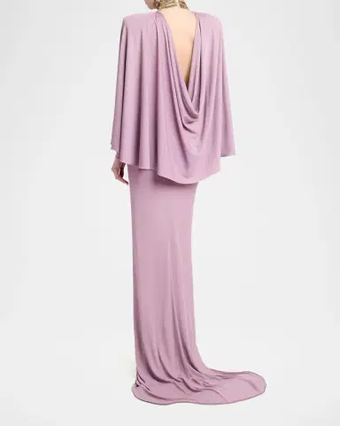 Valentino Garavani Sequined Turtleneck Draped Cape Backless Gown | Thumbnail 3 Valentino Garavani Sequined Turtleneck Draped Cape Backless Gown | Thumbnail 3