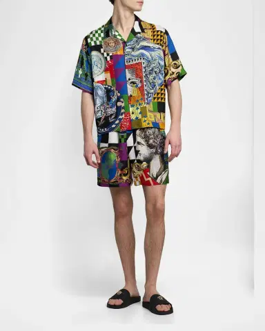 Versace Medusa Collage Silk Twill Camp Shirt | Thumbnail 2 Versace Medusa Collage Silk Twill Camp Shirt | Thumbnail 2