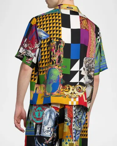 Versace Medusa Collage Silk Twill Camp Shirt | Thumbnail 3 Versace Medusa Collage Silk Twill Camp Shirt | Thumbnail 3