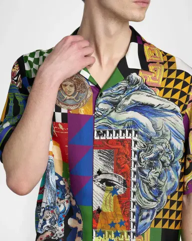 Versace Medusa Collage Silk Twill Camp Shirt | Thumbnail 5 Versace Medusa Collage Silk Twill Camp Shirt | Thumbnail 5