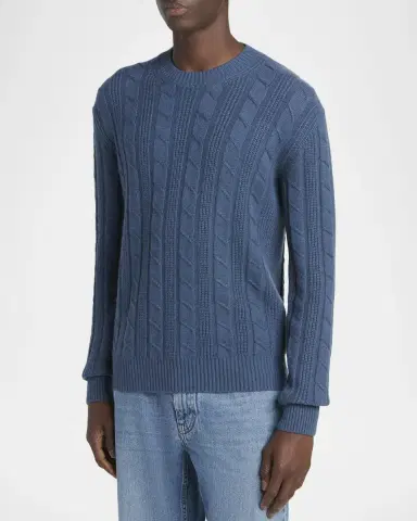 Zegna Men's Oasi Cashmere Cable Crewneck Sweater | Thumbnail 4 Zegna Men's Oasi Cashmere Cable Crewneck Sweater | Thumbnail 4