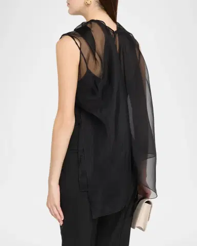 Brandon Maxwell Vienna Cowl-Neck Silk Georgette Drape Tank Top | Thumbnail 3 Brandon Maxwell Vienna Cowl-Neck Silk Georgette Drape Tank Top | Thumbnail 3