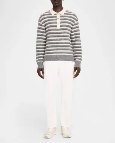 OFFICINE GÉNÉRALE Men's Wool Stripe Polo Sweater | Thumbnail 2 OFFICINE GÉNÉRALE Men's Wool Stripe Polo Sweater | Thumbnail 2