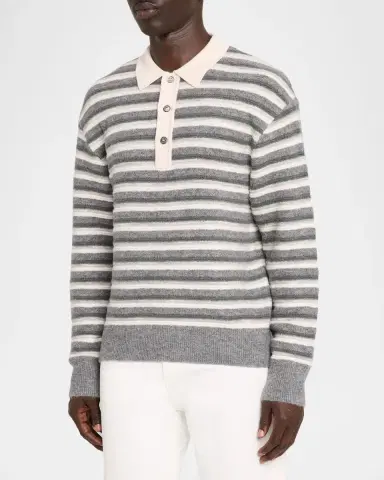 OFFICINE GÉNÉRALE Men's Wool Stripe Polo Sweater | Thumbnail 4 OFFICINE GÉNÉRALE Men's Wool Stripe Polo Sweater | Thumbnail 4
