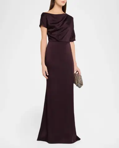 Kiton Asymmetric Draped Satin Short-Sleeve Trumpet Gown | Thumbnail 4 Kiton Asymmetric Draped Satin Short-Sleeve Trumpet Gown | Thumbnail 4