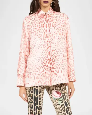 Roberto Cavalli Leopard-Print Silk Button-Down Shirt | Thumbnail 2 Roberto Cavalli Leopard-Print Silk Button-Down Shirt | Thumbnail 2