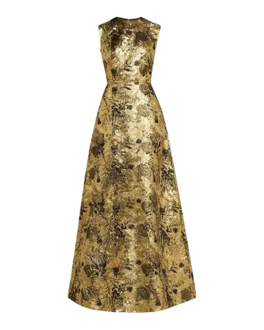 Reem Acra Metallic Floral Brocade Sleeveless A-Line Gown | Thumbnail 1 Reem Acra Metallic Floral Brocade Sleeveless A-Line Gown | Thumbnail 1