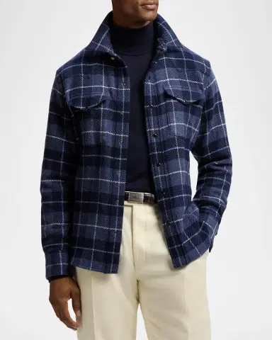 Ralph Lauren Purple Label Men's Plaid Cashmere Western Shirt | Thumbnail 4 Ralph Lauren Purple Label Men's Plaid Cashmere Western Shirt | Thumbnail 4