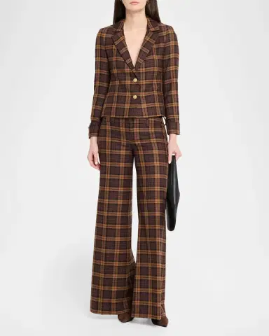 Alice + Olivia Olivia Plaid Low-Rise Wide-Leg Pants | Thumbnail 2 Alice + Olivia Olivia Plaid Low-Rise Wide-Leg Pants | Thumbnail 2