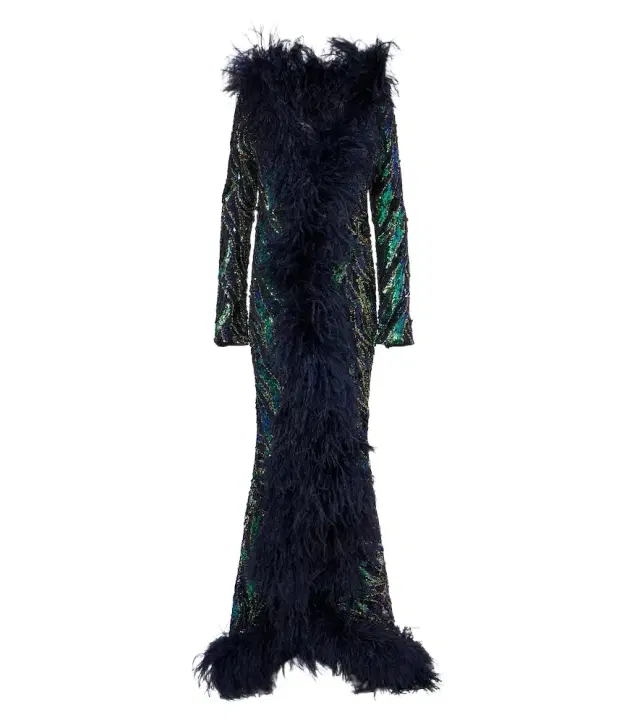 Hollywood Disco feather-trimmed gown Hollywood Disco feather-trimmed gown