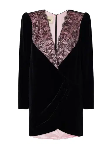 Valentino Garavani Lace-trimmed Cotton-velvet Mini Dress | Thumbnail 1 Valentino Garavani Lace-trimmed Cotton-velvet Mini Dress | Thumbnail 1
