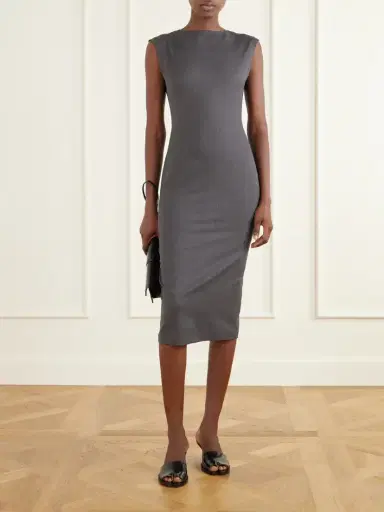Jacquemus La Robe Alba Ruched-detail Drill Midi Dress | Thumbnail 2 Jacquemus La Robe Alba Ruched-detail Drill Midi Dress | Thumbnail 2