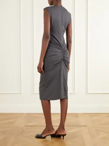 Jacquemus La Robe Alba Ruched-detail Drill Midi Dress | Thumbnail 3 Jacquemus La Robe Alba Ruched-detail Drill Midi Dress | Thumbnail 3