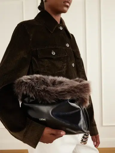 Loewe Flamenco Medium Shearling-trimmed Leather Clutch | Thumbnail 2 Loewe Flamenco Medium Shearling-trimmed Leather Clutch | Thumbnail 2