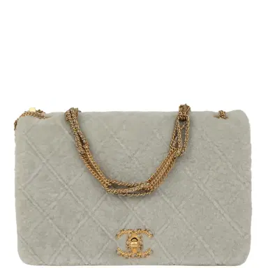 Chanel Chanel Medium Flap Bag Grey Shearling Antique Gold Hardware | Thumbnail 1 Chanel Chanel Medium Flap Bag Grey Shearling Antique Gold Hardware | Thumbnail 1