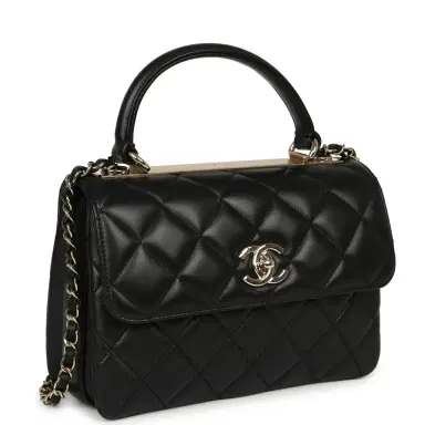 Chanel Chanel Medium Trendy CC Top Handle Flap Black Lambskin Light Gold Hardware | Thumbnail 2 Chanel Chanel Medium Trendy CC Top Handle Flap Black Lambskin Light Gold Hardware | Thumbnail 2