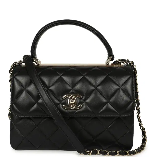 Chanel Medium Trendy CC Top Handle Flap Black Lambskin Light Gold Hardware Chanel Medium Trendy CC Top Handle Flap Black Lambskin Light Gold Hardware