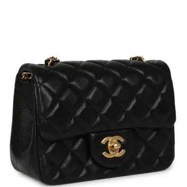 Chanel Chanel Mini Square Pearl Crush Flap Bag Black Lambskin Antique Gold Hardware | Thumbnail 2 Chanel Chanel Mini Square Pearl Crush Flap Bag Black Lambskin Antique Gold Hardware | Thumbnail 2
