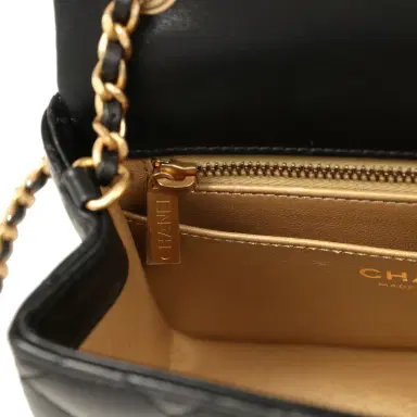 Chanel Chanel Mini Square Pearl Crush Flap Bag Black Lambskin Antique Gold Hardware | Thumbnail 11 Chanel Chanel Mini Square Pearl Crush Flap Bag Black Lambskin Antique Gold Hardware | Thumbnail 11