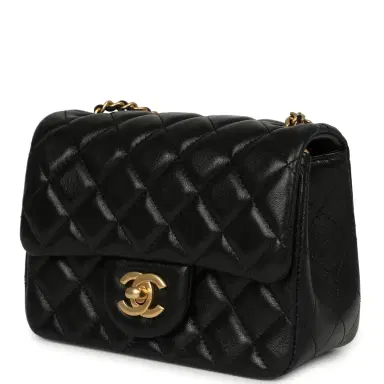 Chanel Chanel Mini Square Pearl Crush Flap Bag Black Lambskin Antique Gold Hardware | Thumbnail 5 Chanel Chanel Mini Square Pearl Crush Flap Bag Black Lambskin Antique Gold Hardware | Thumbnail 5