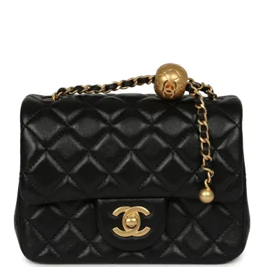 Chanel Chanel Mini Square Pearl Crush Flap Bag Black Lambskin Antique Gold Hardware | Thumbnail 1 Chanel Chanel Mini Square Pearl Crush Flap Bag Black Lambskin Antique Gold Hardware | Thumbnail 1