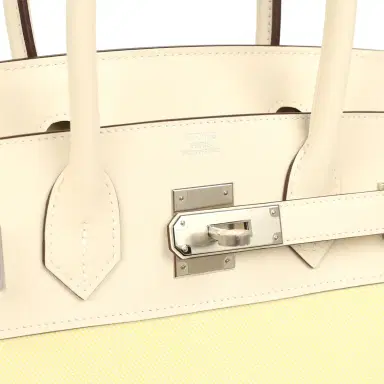 HERMÈS Hermes Birkin 30 Nata Swift and Jaune Poussin Toile H Canvas Palladium Hardware | Thumbnail 7 HERMÈS Hermes Birkin 30 Nata Swift and Jaune Poussin Toile H Canvas Palladium Hardware | Thumbnail 7