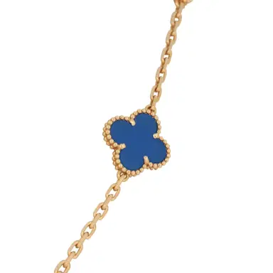 Van Cleef & Arpels Van Cleef & Arpels Vintage Alhambra 10 Motif Necklace Blue Agate 18K Yellow Gold | Thumbnail 2 Van Cleef & Arpels Van Cleef & Arpels Vintage Alhambra 10 Motif Necklace Blue Agate 18K Yellow Gold | Thumbnail 2