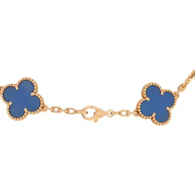 Van Cleef & Arpels Van Cleef & Arpels Vintage Alhambra 10 Motif Necklace Blue Agate 18K Yellow Gold | Thumbnail 4 Van Cleef & Arpels Van Cleef & Arpels Vintage Alhambra 10 Motif Necklace Blue Agate 18K Yellow Gold | Thumbnail 4