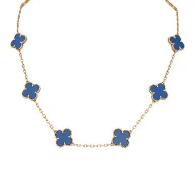 Van Cleef & Arpels Van Cleef & Arpels Vintage Alhambra 10 Motif Necklace Blue Agate 18K Yellow Gold | Thumbnail 1 Van Cleef & Arpels Van Cleef & Arpels Vintage Alhambra 10 Motif Necklace Blue Agate 18K Yellow Gold | Thumbnail 1