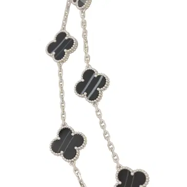 Van Cleef & Arpels Van Cleef & Arpels Vintage Alhambra 20 Motif Long Necklace Veined Onyx 18K White Gold | Thumbnail 3 Van Cleef & Arpels Van Cleef & Arpels Vintage Alhambra 20 Motif Long Necklace Veined Onyx 18K White Gold | Thumbnail 3