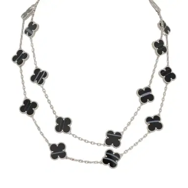 Van Cleef & Arpels Van Cleef & Arpels Vintage Alhambra 20 Motif Long Necklace Veined Onyx 18K White Gold | Thumbnail 1 Van Cleef & Arpels Van Cleef & Arpels Vintage Alhambra 20 Motif Long Necklace Veined Onyx 18K White Gold | Thumbnail 1