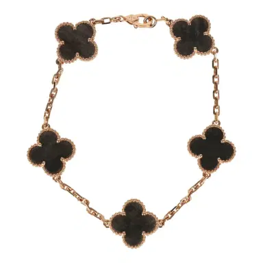 Van Cleef & Arpels Van Cleef & Arpels Vintage Alhambra 5 Motif Bracelet Silver Obsidian 18K Rose Gold | Thumbnail 1 Van Cleef & Arpels Van Cleef & Arpels Vintage Alhambra 5 Motif Bracelet Silver Obsidian 18K Rose Gold | Thumbnail 1