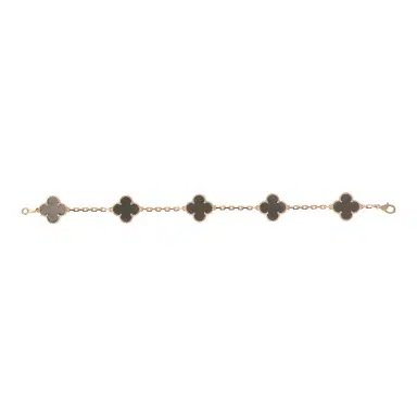 Van Cleef & Arpels Van Cleef & Arpels Vintage Alhambra 5 Motif Bracelet Silver Obsidian 18K Rose Gold | Thumbnail 2 Van Cleef & Arpels Van Cleef & Arpels Vintage Alhambra 5 Motif Bracelet Silver Obsidian 18K Rose Gold | Thumbnail 2
